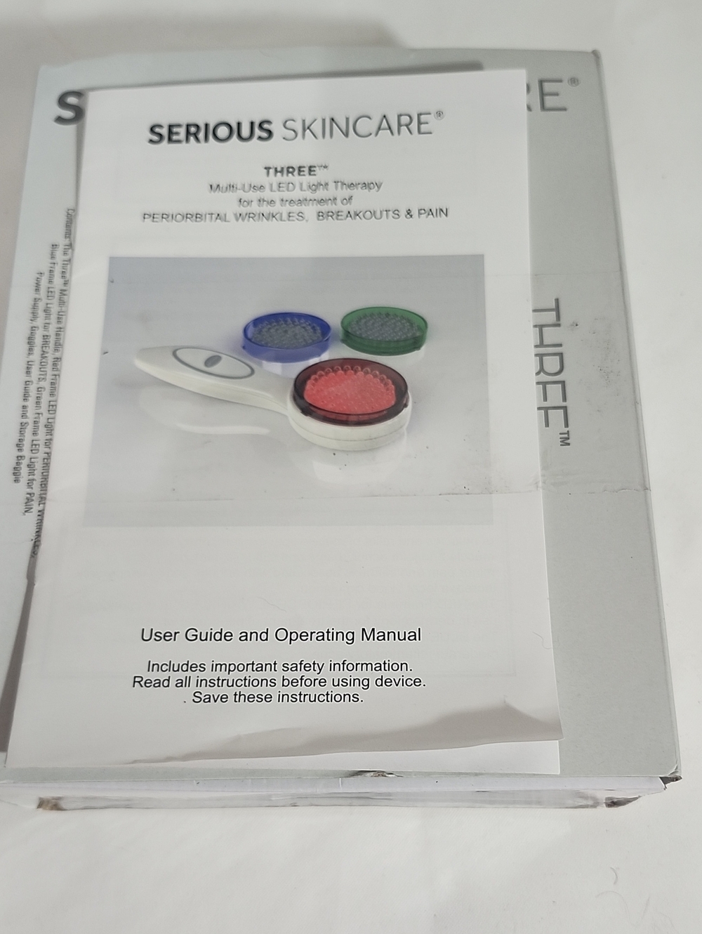 THREE Multi-Use LED Light Therapy Device - White with Red/Blue/Green Caps